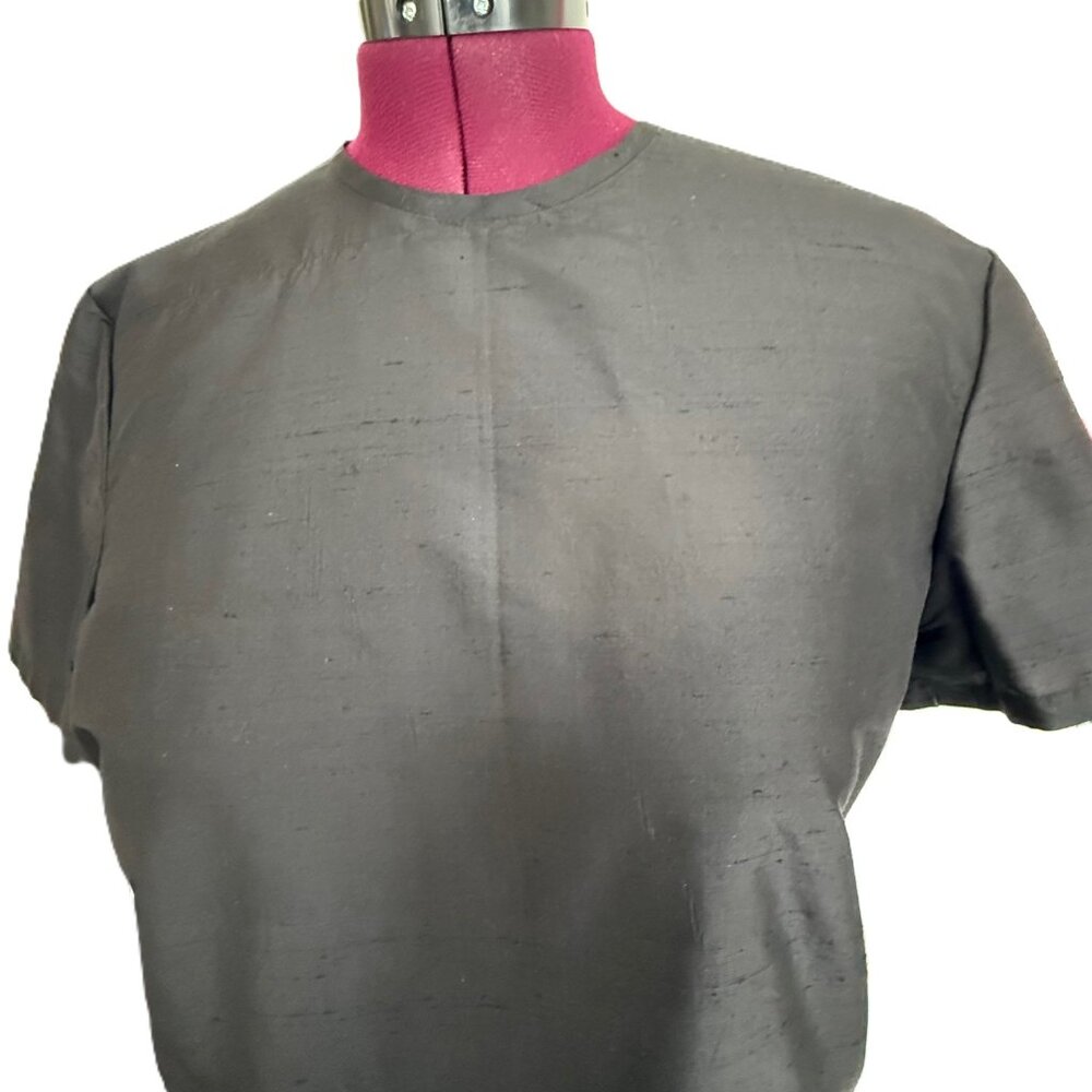 Pure silk, NEW, Made to Measure, black, crew neck, short sleeve top, Size 12-14